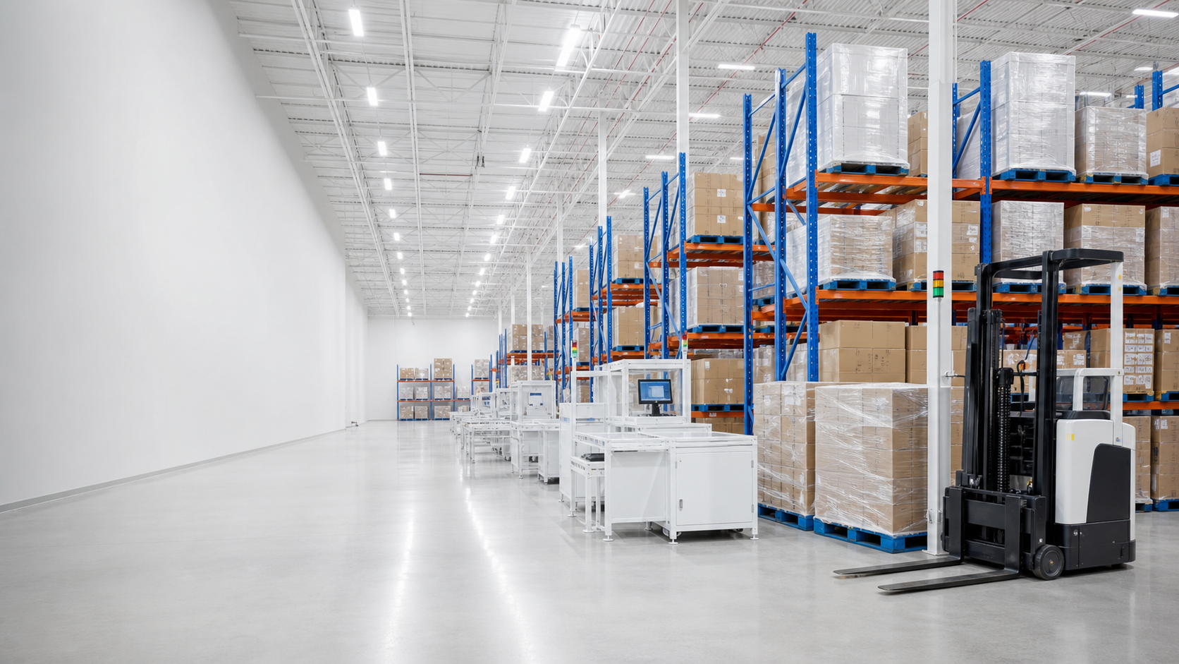 Retail-ready B2B pallets inside a high-capacity Pixior warehouse